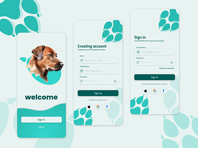 Pet Shop mobile app : Welcoming, Sign-In, and Sign-Up Pages login mobile app mobile ui pet pet mobile app pet shop pet ui pets illustration petshopdesign sign in sign u ui welcome page