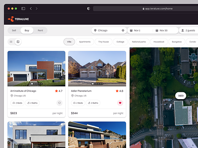 Teraluxe: Homepage Web App SaaS Dashboard Real Estate airbnb book booking branding dashboard desktop hospitality hotel map product design property real estate saas ticket uiux villa vr web app web design website