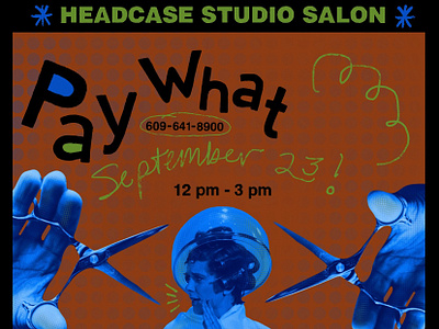 Headcase Studio Salon "Pay What You Can" Event Poster branding colorblocking graphic design illustration procreate typography