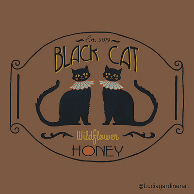 Black Cat Honey Label/Logo Design branding graphic design illustration label design logo procreate typography vintage vintage design