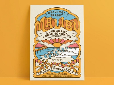 WSL Longboard Championships Artwork 60s surf poster badge design california california poster groovy design illustration line design longboard surfing malibu malibu california nienowbrand retro poster surf art surf logo surfing championships surfing poster vintage design waves poster world surf league wsl