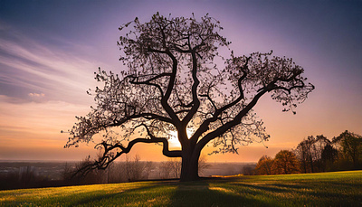 Modern Shape of a tree at sunset with beautiful colors