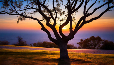 Modern Shape of a tree at sunset with beautiful colors