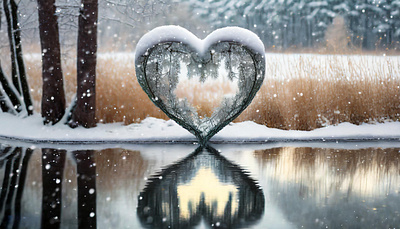 Modern Shape of a heart with reflection on the water