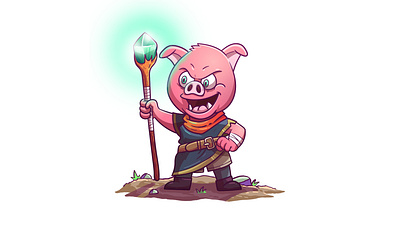 Evil Wizard Pig animal cartoon character cute design evil funny illustration magic mascot pig vector wand witch wizard