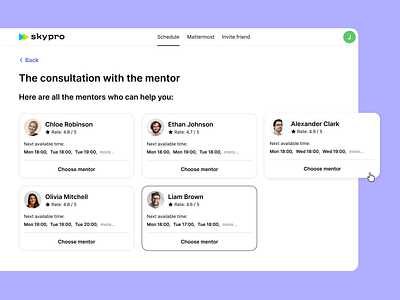 Mentor cards card graphic design schedule ui ux