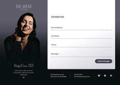 Contact Page - SHE.WEAR Clothing contactpage contactus dailyui figma interface uidesign uxdesign webdesign