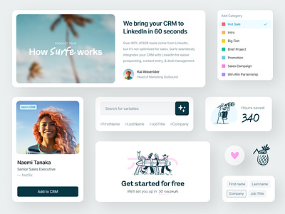 Product Components — Surfe UI add to crm app article category components crm design system menu minimal minimal design product design product tour profile search tags ui components ui design web web design website