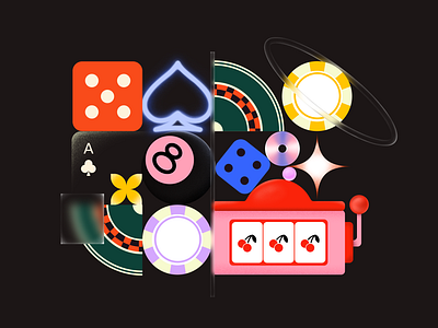 Fortune ball blackjack cards casino coin flat illustration fortune gambling hearts inktober inktober2023 poker roulette spades vectober vectober2023 win