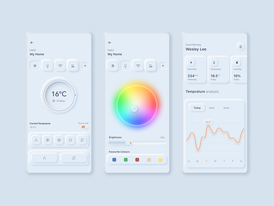 Neumorphism - Smart App app colour design graphic design neumorphism smart app typography ui