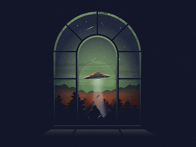 Arrival - Illustrator Practice alien graphic design illustration illustrator landscape practice retro texture uap ufo vector