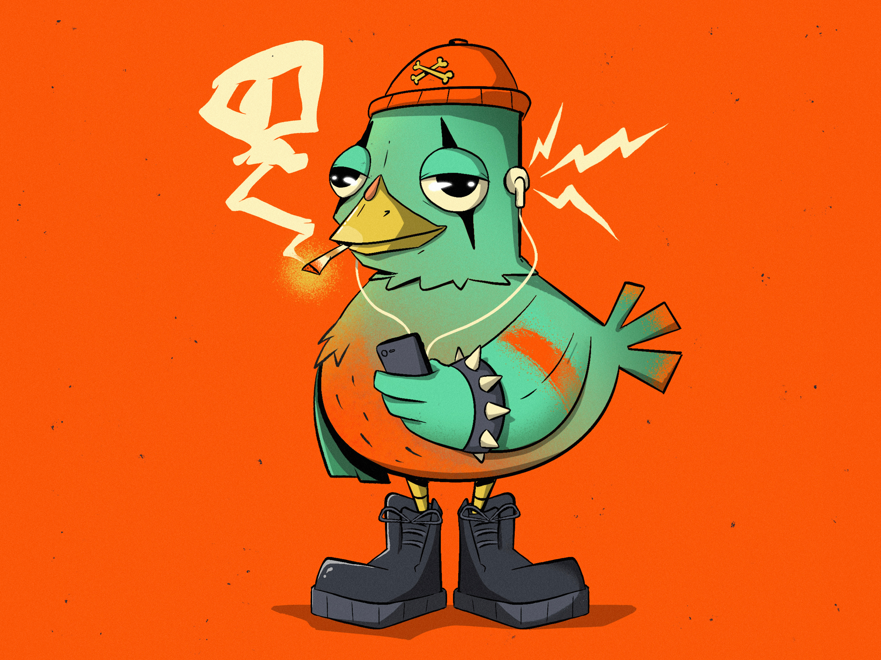 Ghetto Bird audio bird bird illustration boombox cartoon cool emo gothic headphones illustration iphone music orange phone pigeon radio sound street streetwear urban