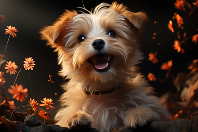 꽃 배경에 귀여운 강아지 design graphic design illustration