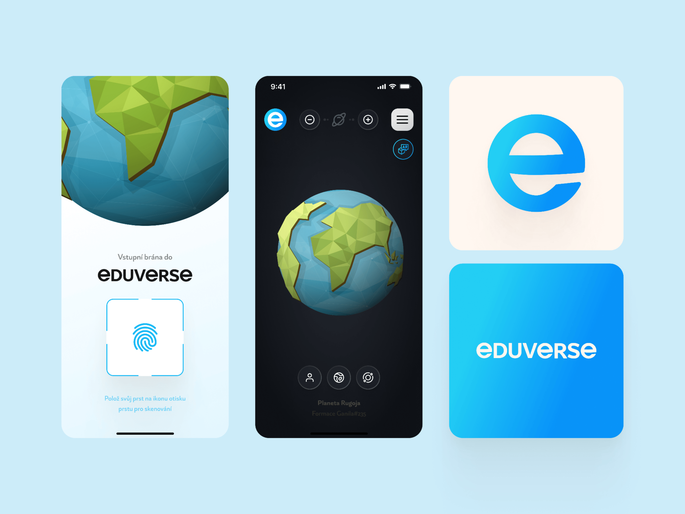 Eduverse Concept 3d app branding design gradient logo low poly low polygon mobile app ui ux