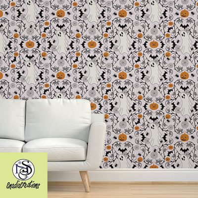 Happy Halloween bat decorative design ghost happy halloween holiday home decor maximalist pattern pumpkins scary seamless pattern seasonal spider spooky textile textile pattern designer vector wallpaper design web