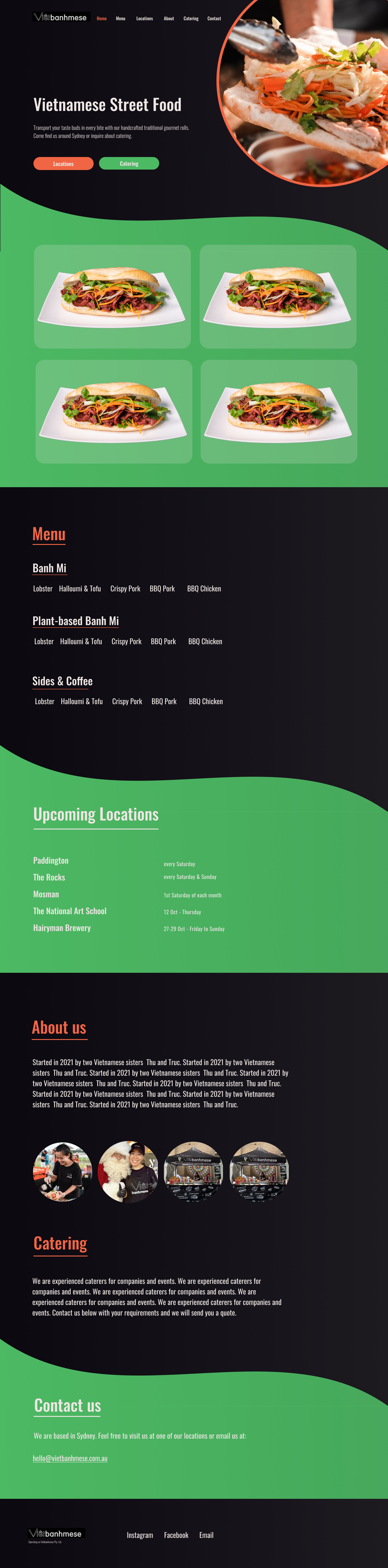 Vietbanhmese restaurant website food landing page restaurant website