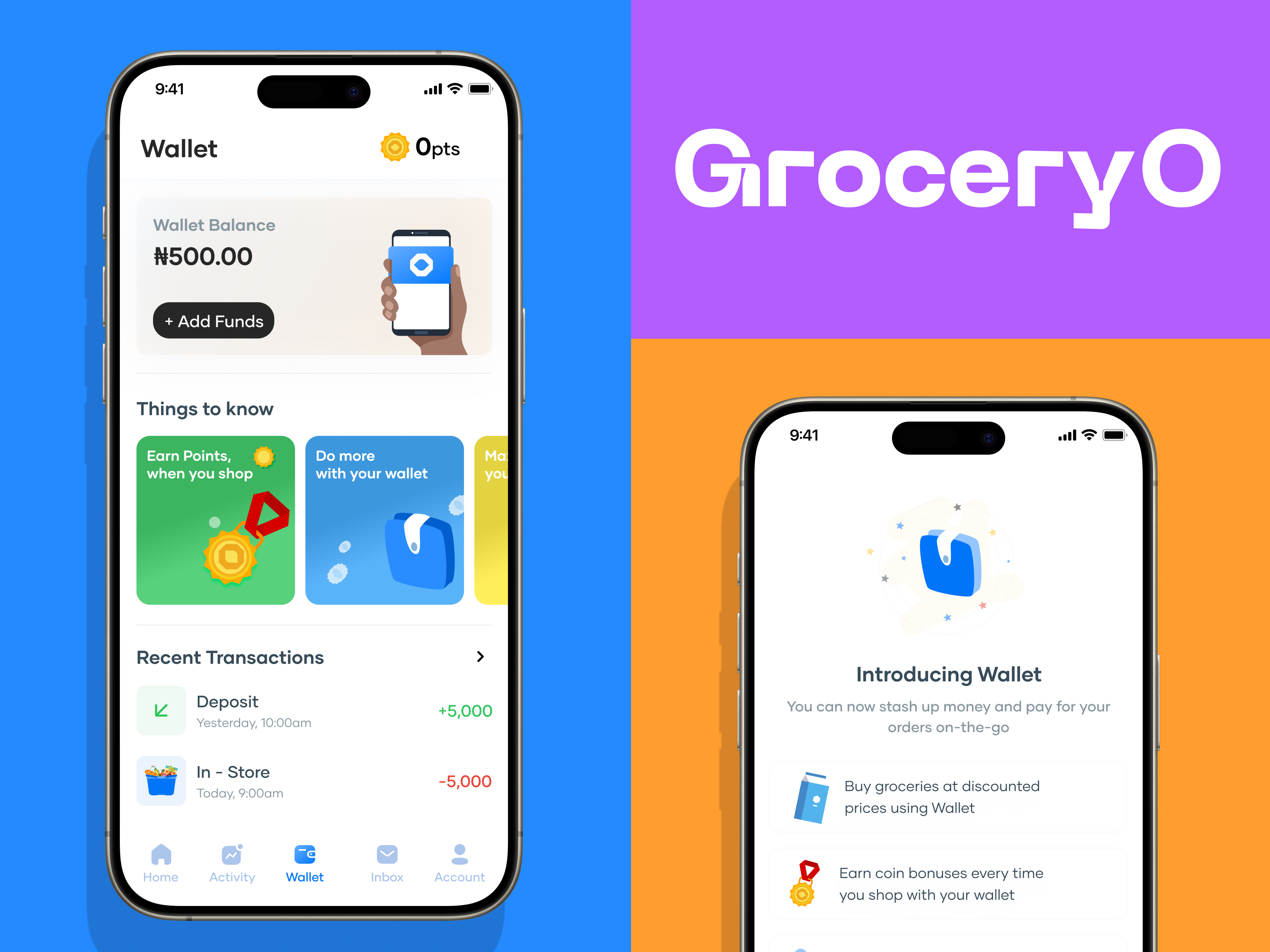Grocery O - Wallet, Reward and Points. animation blue branding fintech grocery points reward shopping ui uiux wallet