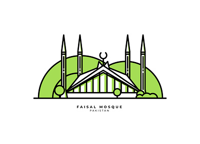 Faisal Mosque, Pakistan architecutre graphic design green illustration islam islamabad mosque mountains pakistan religion vector white