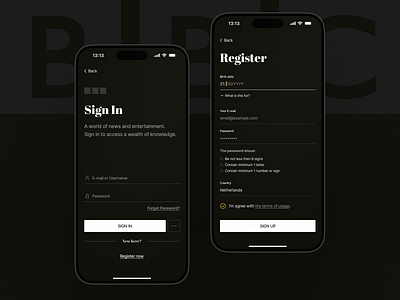 BBC News — Sign Up Screen app bbc daily ui dailyui dark minimalistic mobile app news news app ui ui design ux