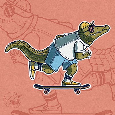 Skate Stickers | Skelly Skate & Gator Skater alligator design digital art digital illustration illustration procreate skate sticker