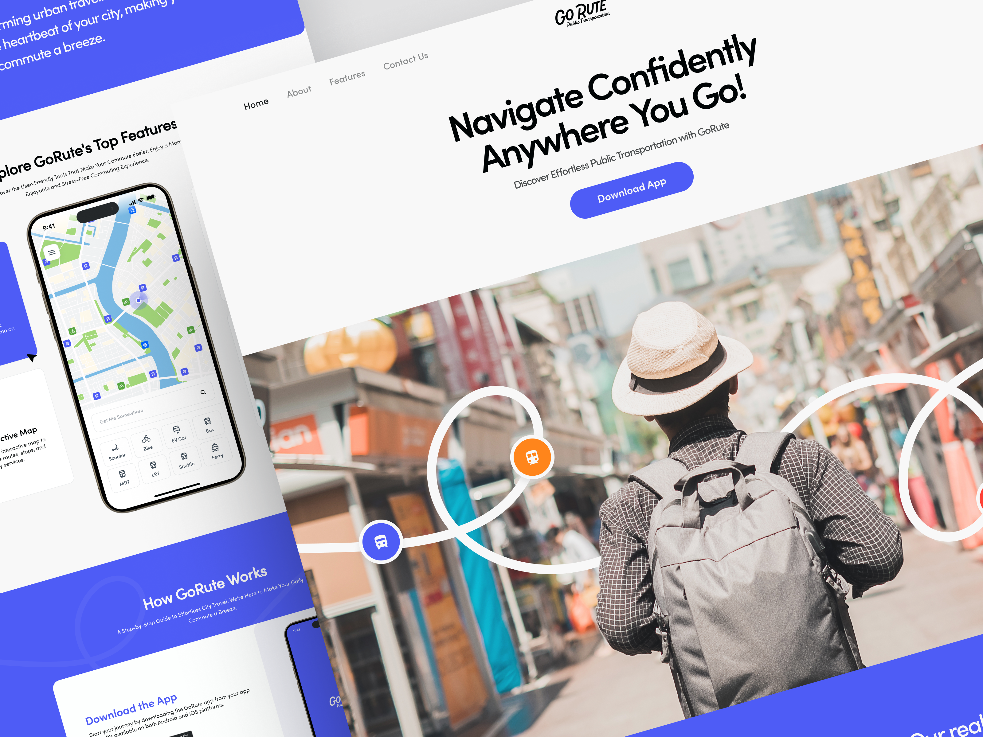 GoRute - Public Transport Website city clean design gorute landing page location map maps navigate public public transportation smartcity transportation travelling ui urban web website