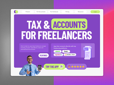 Kiwi - SAAS Website Design financial fintech fintech landing page freelancer hero section landing page modern new trends saas saas website saas website design software tax and accounts ui ux web design website