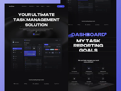 TaskFlow Website Design after effects animation branding dark dashboard design landing page management motion graphics report saas statistic task ui uiux web design website