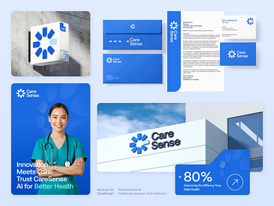 CareSense - Mockups artificial intelligence brand identity brandcollateral brandguidelines branding creativedesign design graphic design healt care healthy living layout logo mockup modern motion graphics visual identity