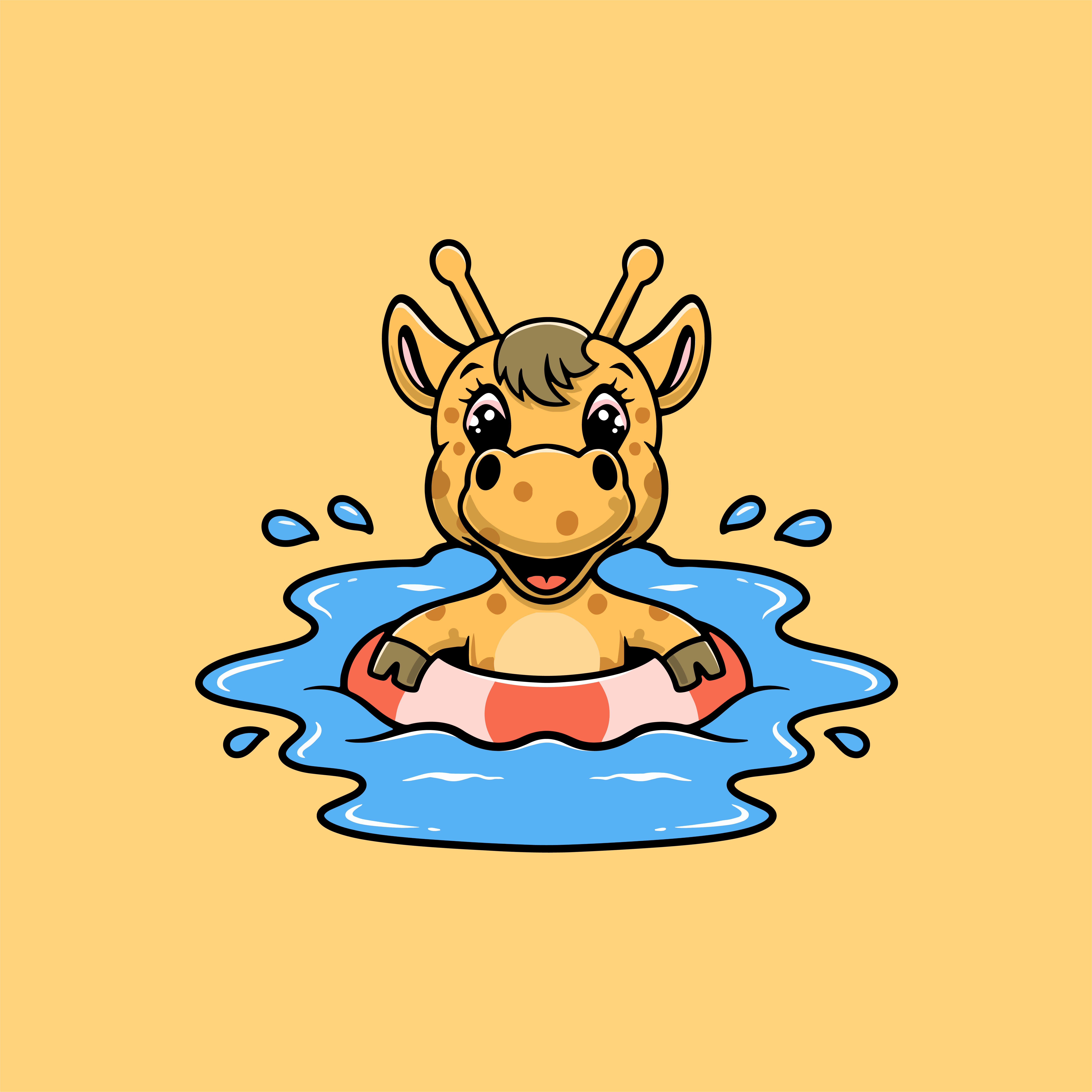 Cute Giraffe Swimming Illustration lake
