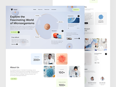 Thecel - Biotech Landing Page bacteria biotech biotech landing page biotech website biotechnology landing page biotechnology website clean lab microbiology modern research science science landing page ui ui design ux ux design web web design website