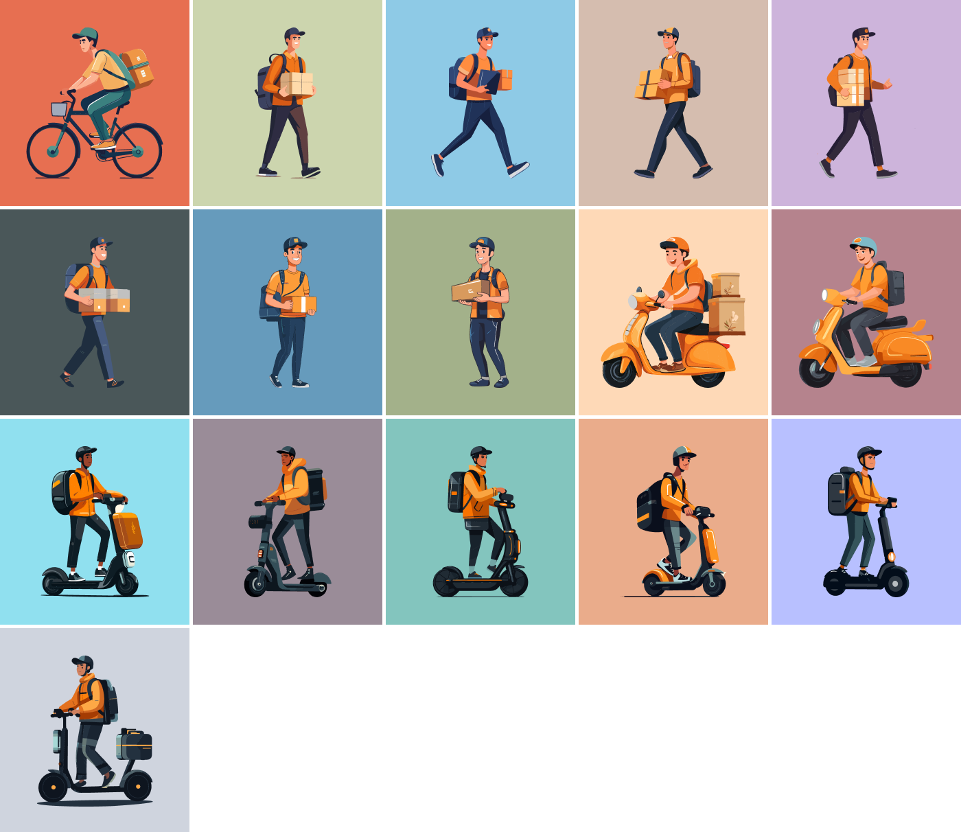Dynamic Courier Illustration Collection branding character design graphic design illustration ui vector vector illustration