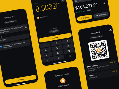 Crypto Deposit and Withdrawal app design app ui bitcoin btc buy crypto crypto crypto app crypto deposit crypto exchange crypto wallet crypto withdrawal cryptocurrency dark dark mode deposit ios app sell crypto ui withdraw