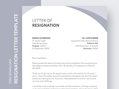 Free to edit and print resignation letter templates