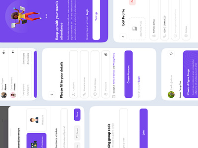 Attendance App Mobile App Design 3d animation attendance app design features graphic design illustration logo mobile app motion graphics purple resources ui video