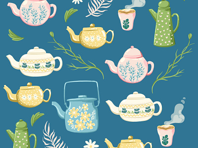 Teapots art calm color cute design digital art girlsart illustration picnic procreate relax tea tea time teapoats warm