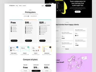 Reparticle SaaS startup technology - pricing page design enterprise landing page marketing pricing pricing package pricing page saas startup ui uxui web web design web interface web site webflow webpage website
