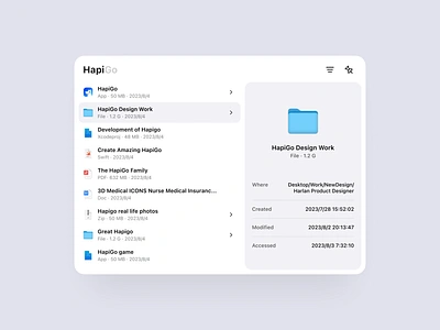 HapiGo - White Mode dashboard date file light list search tool ui white white mode