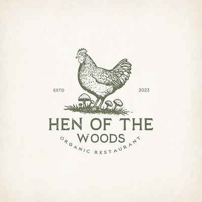 Hen of The Woods Logo Design brand identity branding design emblem graphic design hen hen logo illustration logo mushroom mushroom logo vector vintage hen logo vintage mushroom logo wood