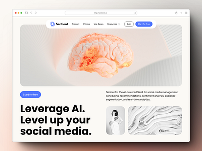 Sentient - AI powered SaaS social media management tool ai ai powered saas ai social media ai website landing page saas saas design saas web design social media social media management website design website design for saas website for saas