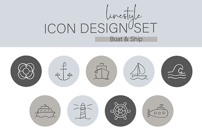 Linestyle Icon Design Set Boat and Ship ocean