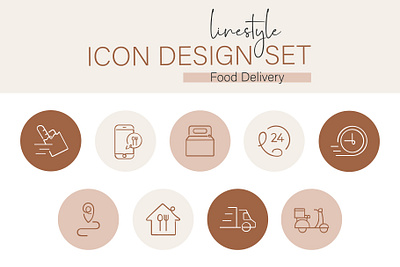 Linestyle Icon Design Set Food Delivery care order