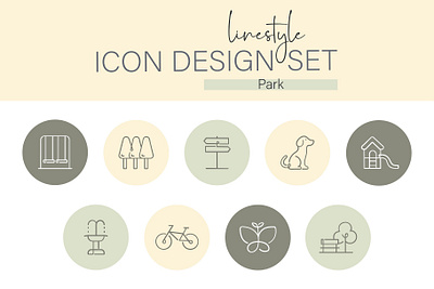 Linestyle Icon Design Set Park butterfly flower