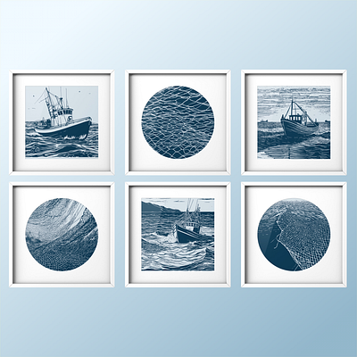 Sea wall art collection design illustration poster sea serigraphy vector wall art