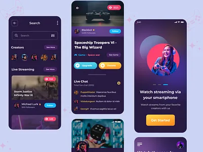 Game Streaming App UI Design app design app development design mobile application ui ui design ui designer