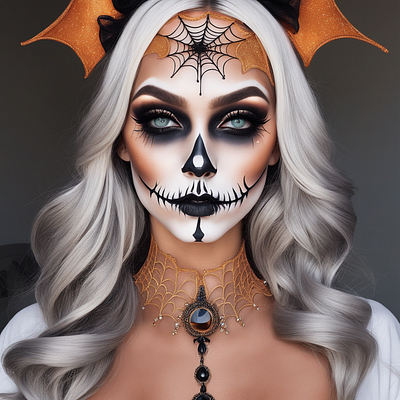 Depiction of a Halloween costume and makeup. aiart aiartist digitalart generativeart halloween halloweenart playgroundai