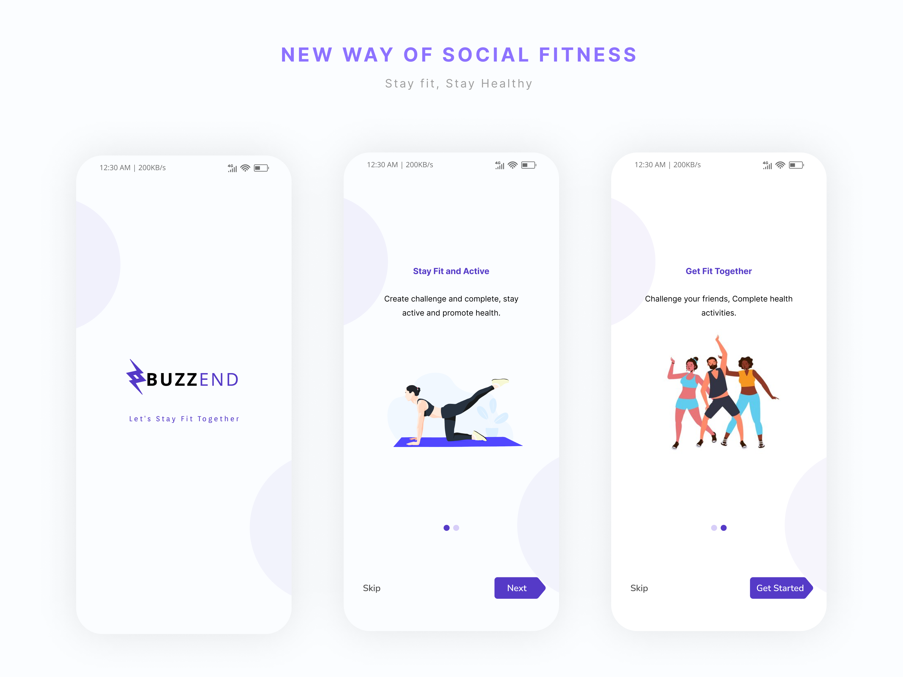 BUZZEND stay fit design figma fitness fitness app landing loading mobile mobile app onboarding social sports ui