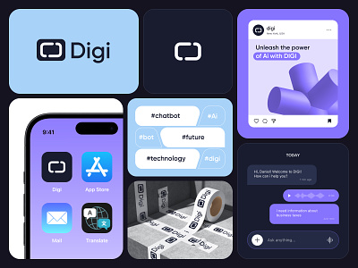 AI Chat App Branding ai app application bot branding chat concept design icon logo mockup visual identity