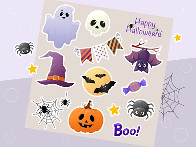 Halloween stickers animation character design graphic design halloween halloween clipart halloween illustrations halloween stickers happy halloween illustration pumpkin ui vector vector art