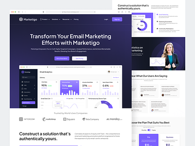 Marketigo - Email Analytics Landing Page business automation campaign chart click rate component email email analytics email builder email campaign email marketing email performance email sent email template engagement landing page mailchimp marketing marketing automation product saas