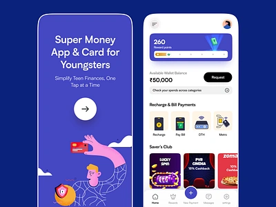 Teens Payment App akudo banking copper famapp fintech fyp greenlight kids mobile money app muvin prepaid card reward points student teenagers teens till ui upi ux